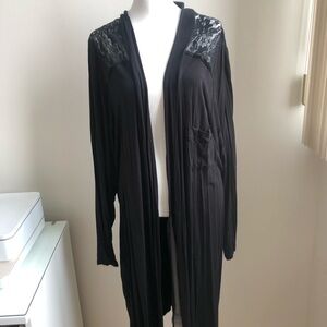 Plus size black robe with lace and velvet accents